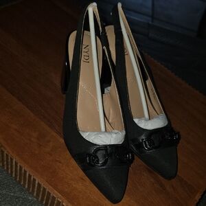 NYDJ Black Pointed Toe Slingback Heels with Front Bit Detail